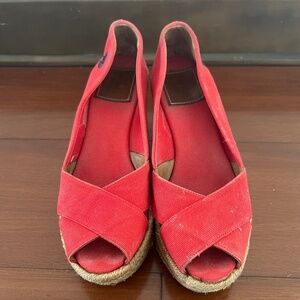 TORY BURCH FILIPA Wedge Heel Canvas Espadrilles shoes size 6 red
